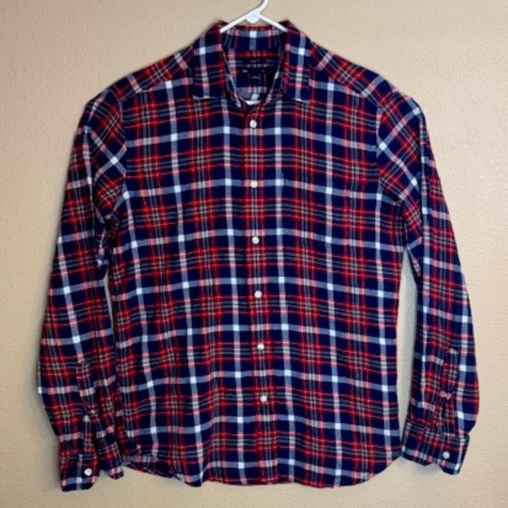 Gap Flannel Shirt Mens Small Red White Blue Plaid Long Sleeve Shirt EUC 1092